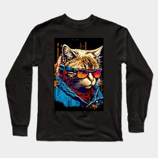 Cool cat portrait wearing a blue Jacket Long Sleeve T-Shirt